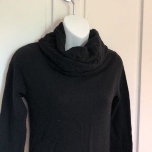 Black Sweater Dress w Cable Knit Cowl Turtle Merino Cashmere XS Banana R…